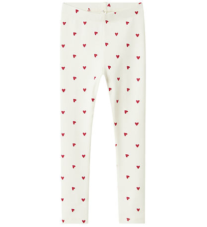 Name It Leggings - NmfDheart - Cloud Dancer w. Hearts