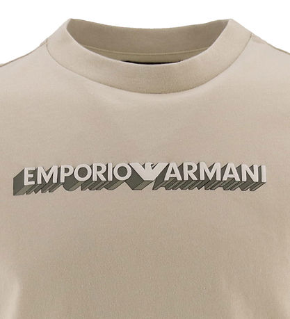 Emporio Armani T-shirt - 2-Pack - Black/Beige w. Print Emporio Armani T-shirt - 2-Pack - Black/Beige w. Print