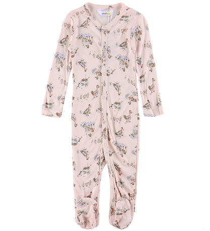 Joha Jumpsuit w. Feet - Viscose/Bamboo - Pink w. Ducks