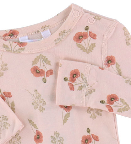 Joha Bodysuit l/s - Viscose/Bamboo - Pink w. Flower