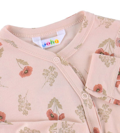 Joha Wrap Bodysuit l/s - Viscose/Bamboo - Pink w. Flower