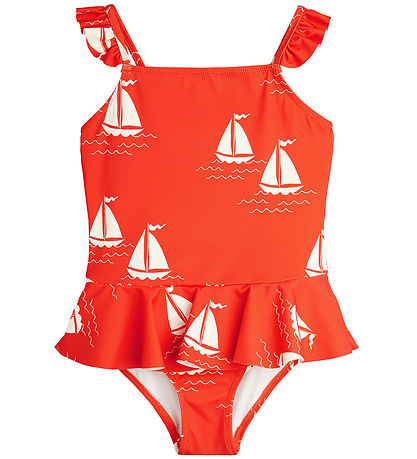 Mini Rodini Swimsuit - UV50+ - Sailing Boats - Red