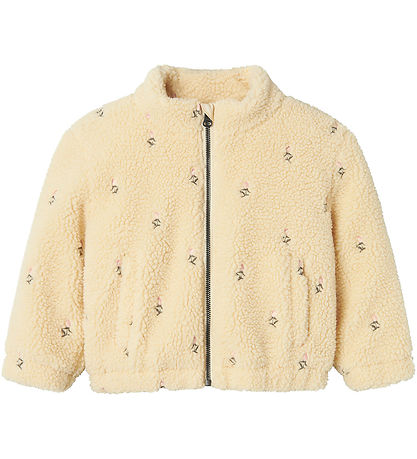 Lil' Atelier Fleece Jacket - NmfNalo - Bleached Sand w. Flowers