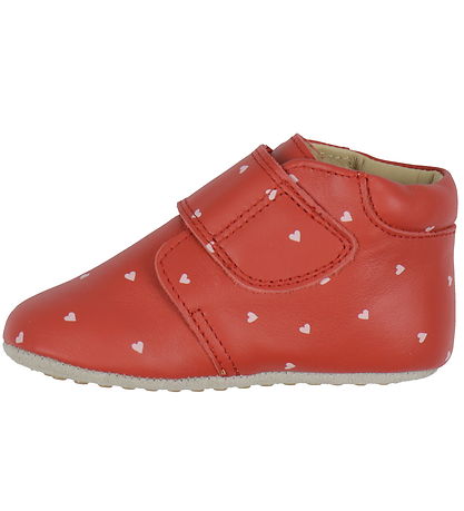 Pom Pom Soft Sole Leather Shoes - Beginners Velcro Print - Heart