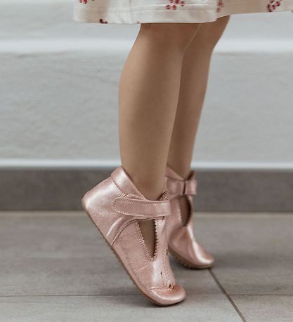 Pom Pom Ballerina Slippers - T-Bar - Metallic Rose