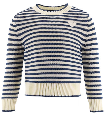 Emporio Armani Tröja - Stickad - Vit/Blårandig Emporio Armani Tröja - Stickad - Vit/Blårandig