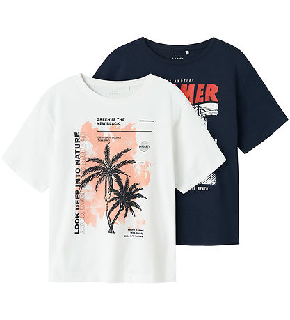 Name It T-shirt - 2-Pack - NkmVagno - Bright White/Navy Blazer