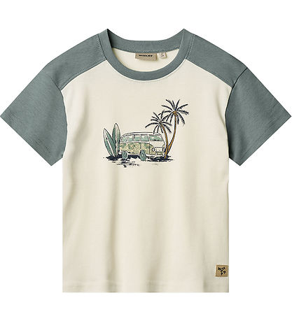 Wheat T-shirt - Hector - Ivory/Dusty Green w. Print
