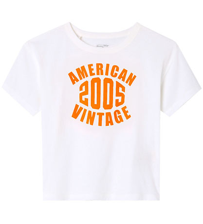 American Vintage T-Shirt - Gamipy - Weiß/Neon Orange