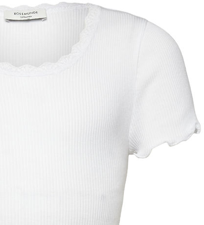 T-Shirt Rosemunde - Rib - Balta - Nouveau White av. Dentelle