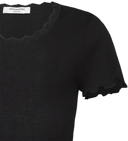 Rosemunde T-Shirt - Rib - Balta - Zwart m. Veter