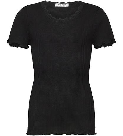 Rosemunde T-Shirt - Rib - Balta - Zwart m. Veter