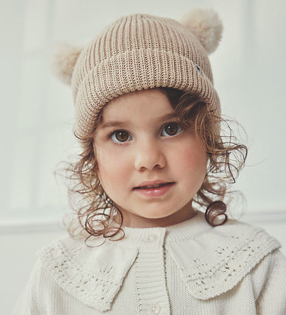 Huttelihut Beanie - Knitted - Irish Cream w. Pom-Pom