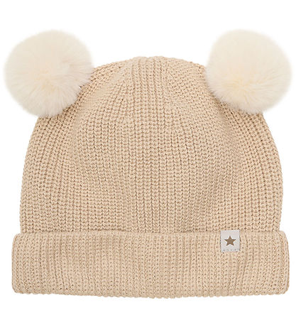 Huttelihut Beanie - Knitted - Irish Cream w. Pom-Pom