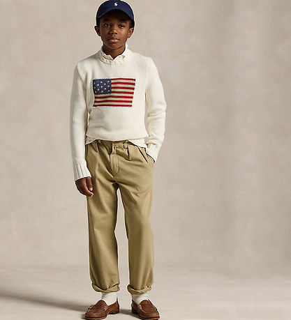 Polo Ralph Lauren Tröja - Stickad - Vit m. Flagga Polo Ralph Lauren Tröja - Stickad - Vit m. Flagga