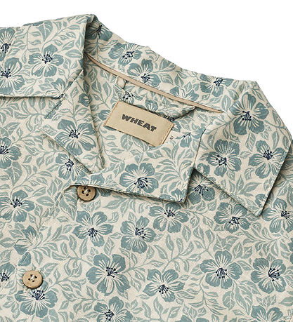 Wheat Shirt s/s - Anchor - Aqua Hawaii Flowers