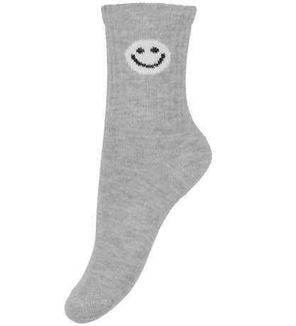 Minymo Sokken - 2-pack - Grijs Gevlekt/Wit m. Smiley