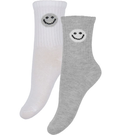 Minymo Sokken - 2-pack - Grijs Gevlekt/Wit m. Smiley
