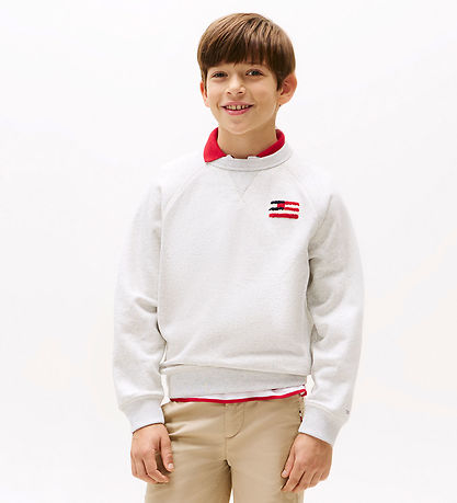 Tommy Hilfiger Sweatshirt - Flag Relaxed - Snow White Heather