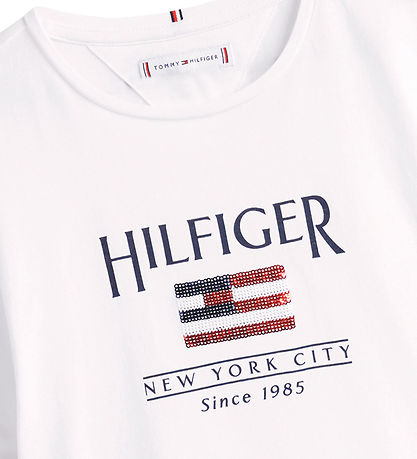 Tommy Hilfiger T-shirt - Paljetter Flagga - Vit