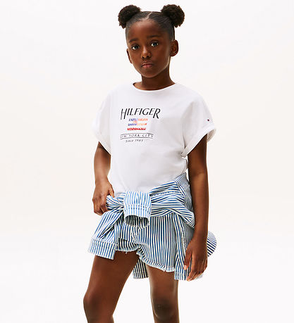 Tommy Hilfiger T-shirt - Paljetter Flagga - Vit