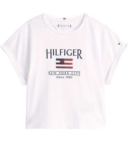 Tommy Hilfiger T-shirt - Paljetter Flagga - Vit