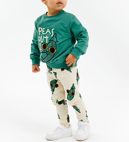 The New Siblings Leggings - Rib - TnstNevi - White Swan/Grænt M.