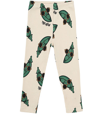 The New Siblings Leggings - Rib - TnstNevi - White Swan/Grænt M.