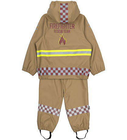 Mikk-Line Rainwear w. Suspenders - PU - Kelp w. Firefighter