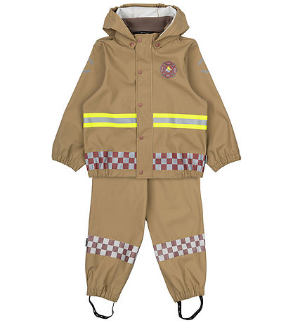Mikk-Line Rainwear w. Suspenders - PU - Kelp w. Firefighter