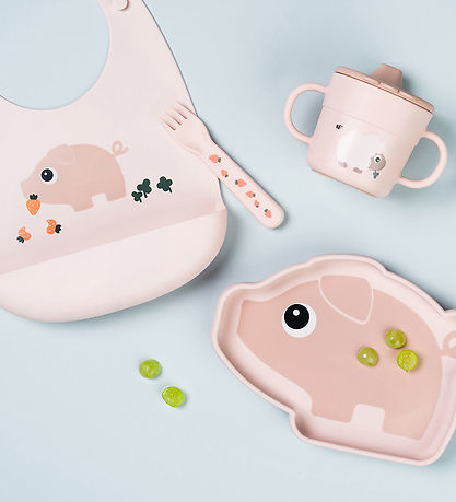 Done by Deer Bib w. Food Catcher - Silicone - Pigee Powder