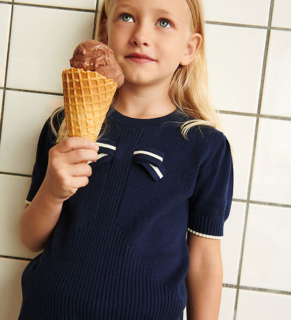 FUB T-shirt - Knitted - Bow - Dark Navy FUB T-shirt - Knitted - Bow - Dark Navy