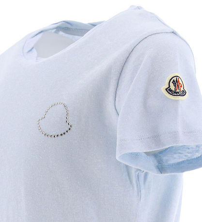 Moncler T-shirt - Light Blue Melange w. Rhinestone Moncler T-shirt - Light Blue Melange w. Rhinestone