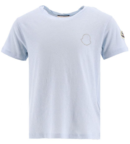 Moncler T-shirt - Light Blue Melange w. Rhinestone Moncler T-shirt - Light Blue Melange w. Rhinestone