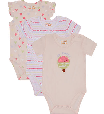 Hust and Claire Bodysuit s/s - 3-Pack - Bella - White/Pink