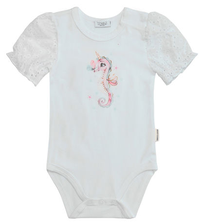 Hust and Claire Bodysuit s/s - Britt - White w. Embroidery Angla