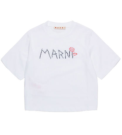 Marni T-shirt - Cropped - White w. Embroidery