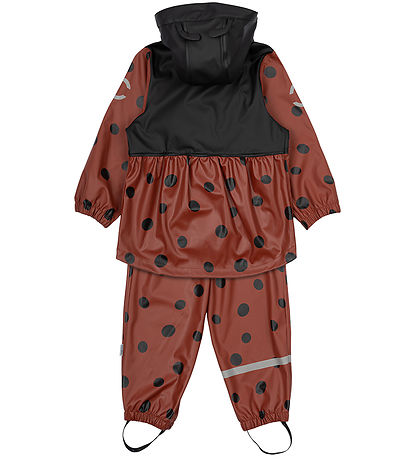 Mikk-Line Rainwear w. Suspenders - PU - Henna w. Ladybug