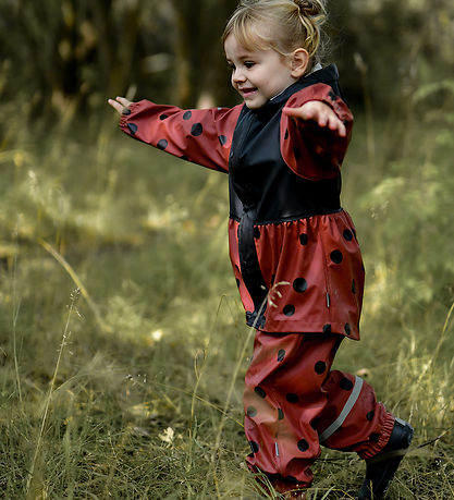 Mikk-Line Rainwear w. Suspenders - PU - Henna w. Ladybug