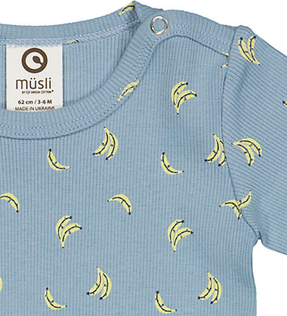 Müsli Bodysuit s/s - Rib - Banana - Ocean/Corn/Night Blue