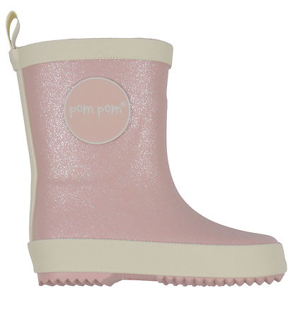 Pom Pom Rubber Boots - Rose Glitter