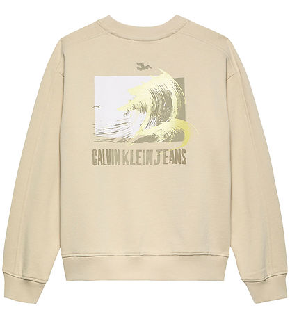 Calvin Klein Peysa - Summer Bakprentun - Oyster Grátt Grey