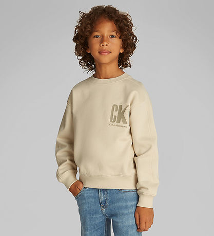 Calvin Klein Peysa - Summer Bakprentun - Oyster Grátt Grey