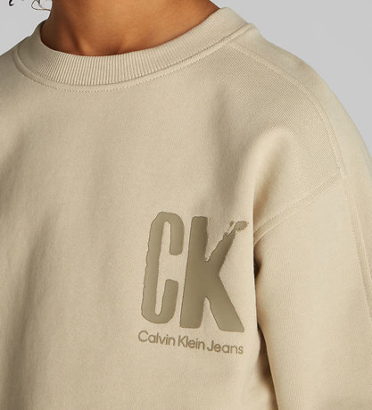 Calvin Klein Peysa - Summer Bakprentun - Oyster Grátt Grey