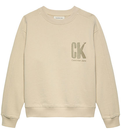 Calvin Klein Peysa - Summer Bakprentun - Oyster Grátt Grey