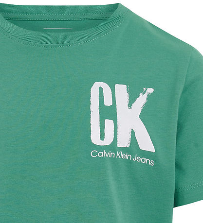 Calvin Klein Stuttermabolur - Bringa Surf Grafík - Bahama Green