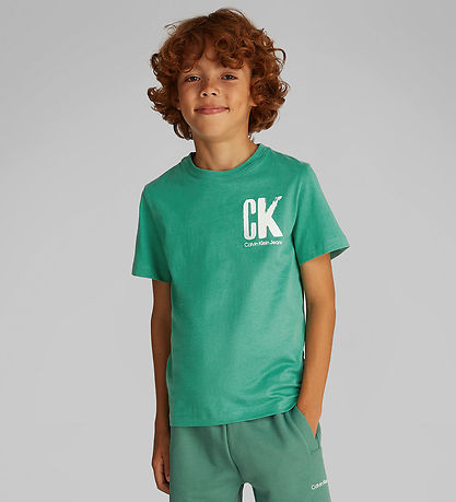 Calvin Klein Stuttermabolur - Bringa Surf Grafík - Bahama Green