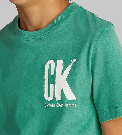 Calvin Klein Stuttermabolur - Bringa Surf Grafík - Bahama Green
