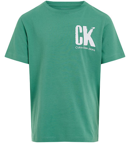 Calvin Klein Stuttermabolur - Bringa Surf Grafík - Bahama Green