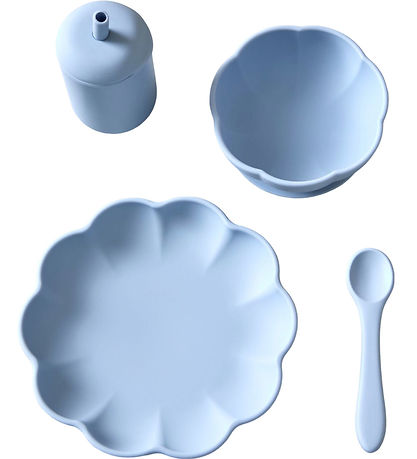 Jack o Juno Dinner Set - Silicone - 4 Parts - Poppy - Pale Blue